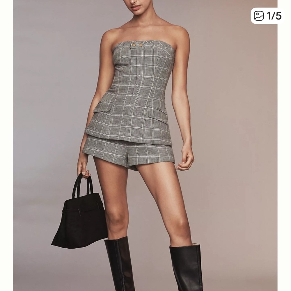 Maeve Gray Plaid Strapless Top and Shorts Set